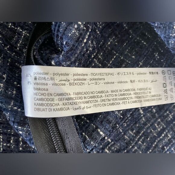 ZARA Navy Tweed Off Shoulder 3/4 Bell Sleeve Cropped Top Blouse Size Small NEW - Picture 7 of 10